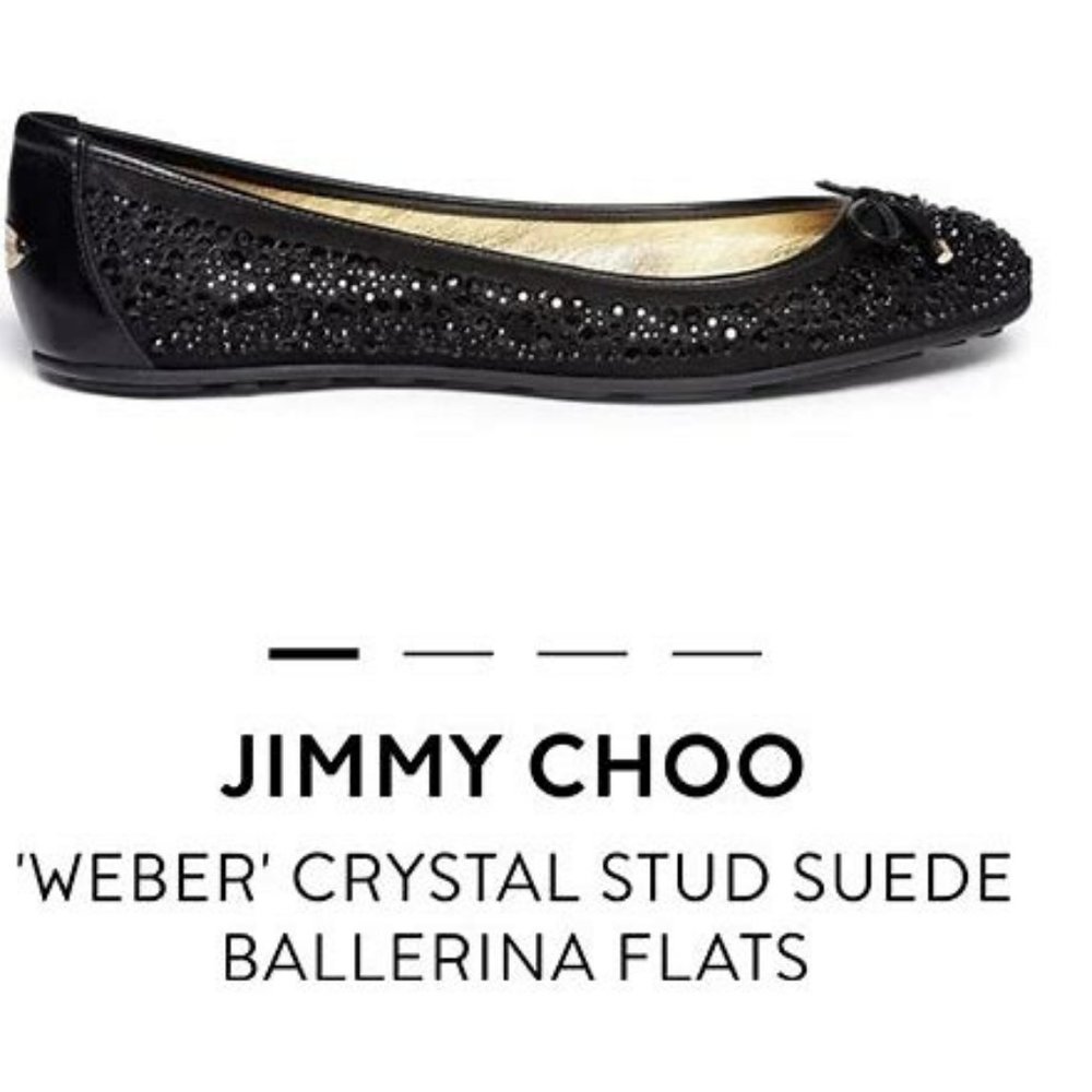 Jimmy Choo "Weber" Crystal Stud Suede Ballerina Flats